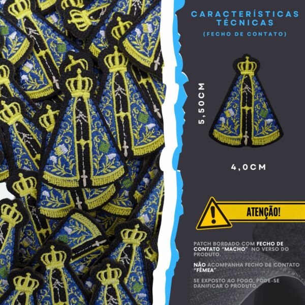 PATCH BORDADO NOSSA SENHORA APARECIDA - DESCRITIVO TÉCNICO FECHO DE CONTATO