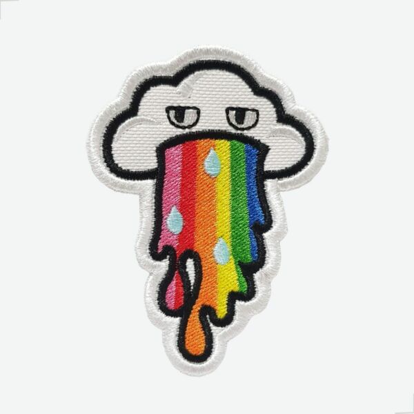 Patch Bordado Nuvem Arco-Íris, Aplique Decorativo com Gotas Coloridas