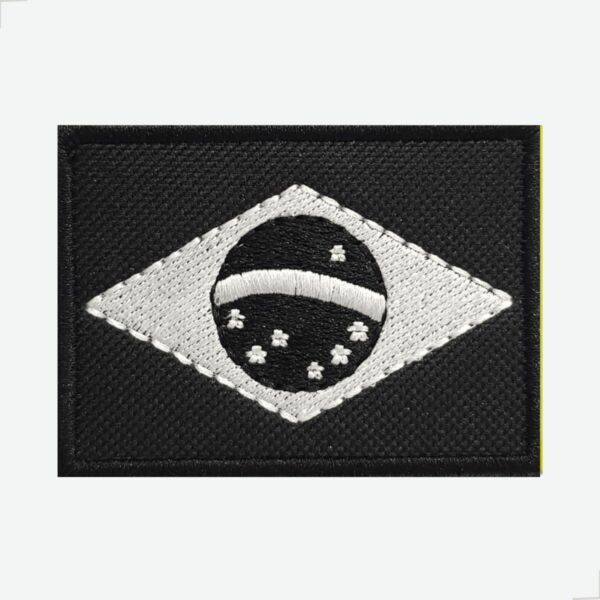 Patch Bordado Bandeira Do Brasil - Emblema Nacional Negativo Preto e Branco