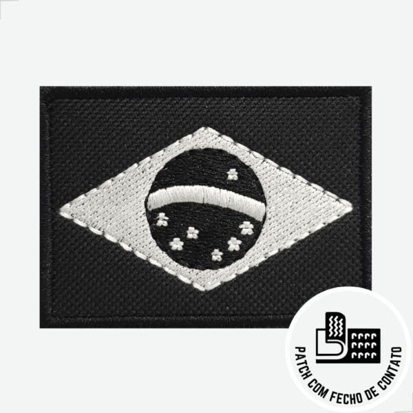 Patch Bordado Bandeira Do Brasil - Emblema Nacional Negativo Preto e Branco - Imagem 3