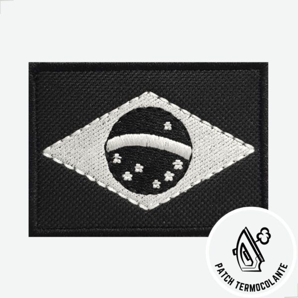 Patch Bordado Bandeira Do Brasil - Emblema Nacional Negativo Preto e Branco - Imagem 2
