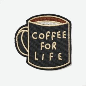 Patch Bordado Decorativo 'Coffee For Life', Xícara de Café