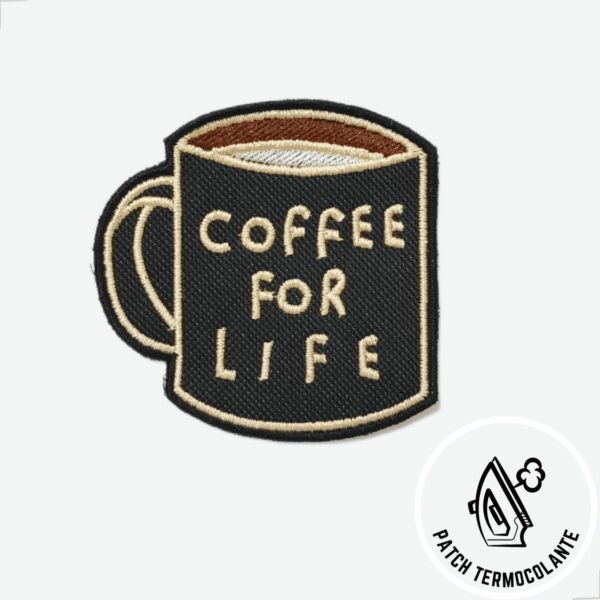 Patch Bordado Decorativo 'Coffee For Life', Xícara de Café - Imagem 2
