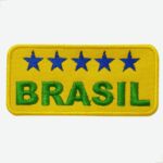 Patch Bordado Copa Brasil, 5 Estrelas, Amarelo, Azul e Verde