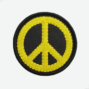 Patch Bordado Símbolo da Paz, Emblema Circular Amarelo e Preto