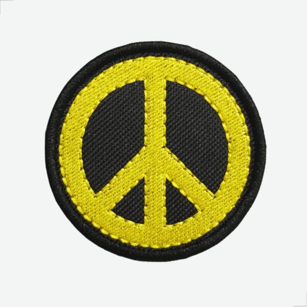 Patch Bordado Símbolo da Paz, Emblema Circular Amarelo e Preto
