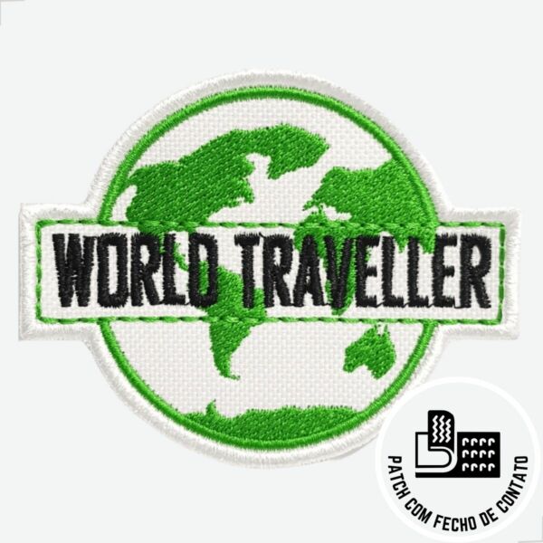 Patch Bordado World Traveller, Emblema Circular Verde e Branco - Imagem 3