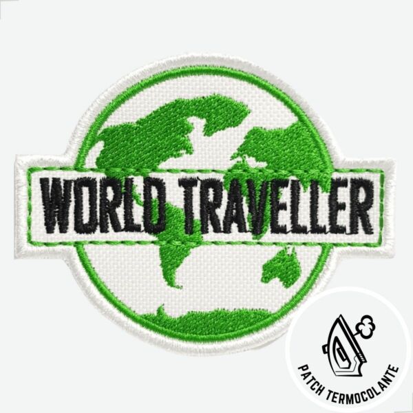 Patch Bordado World Traveller, Emblema Circular Verde e Branco - Imagem 2
