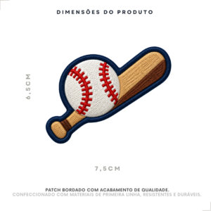 Patch bordado beisebol 7,5 x 6,5 cm com medidas