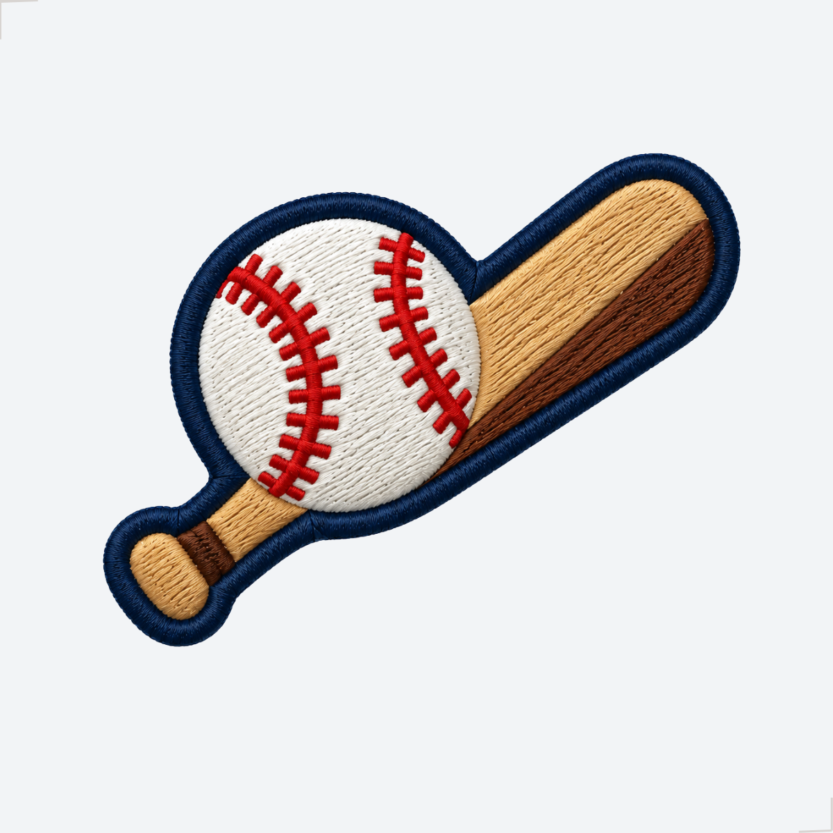 Patch bordado beisebol com bola branca e taco de madeira