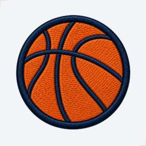 Patch bordado bola de basquete laranja com contorno azul-marinho