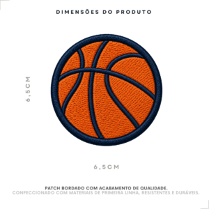 Patch bordado bola de basquete 6,5 cm com medidas