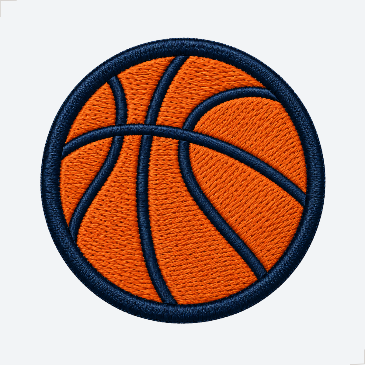 Patch bordado bola de basquete laranja com contorno azul-marinho