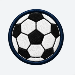 Patch bordado bola de futebol preta e branca com contorno azul-marinho