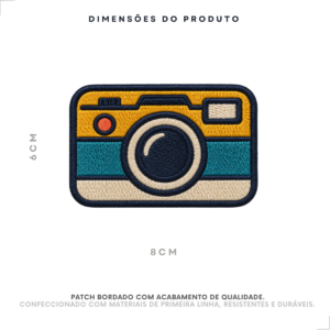 Dimensões do patch bordado câmera fotográfica 8x6 cm