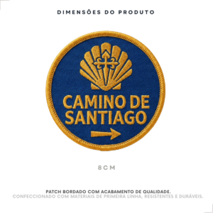 Dimensões do patch bordado Camino de Santiago de 8 cm