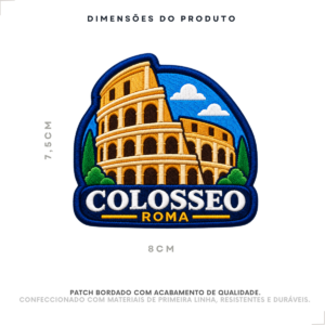 Dimensões do Patch Bordado Coliseu: 7,5 cm de altura por 8 cm de largura.