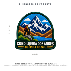 Dimensões do patch bordado Cordilheira dos Andes: 8 × 7,5 cm