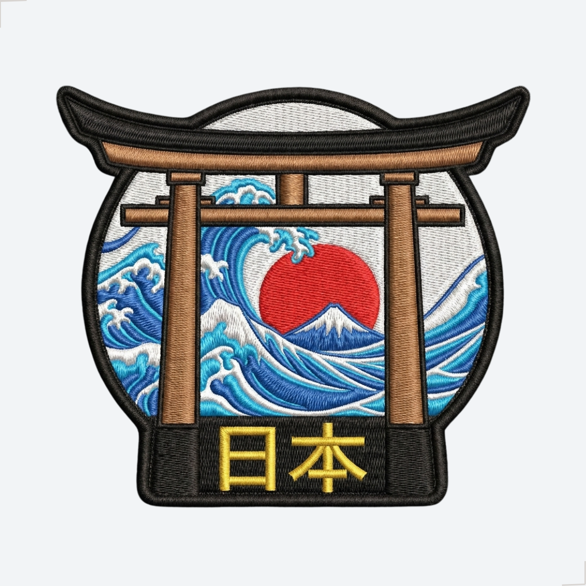 Patch bordado Japão com torii, Monte Fuji e ondas japonesas
