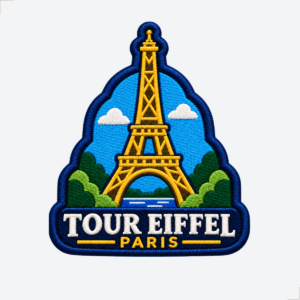 Patch bordado Torre Eiffel dourada com paisagem de Paris