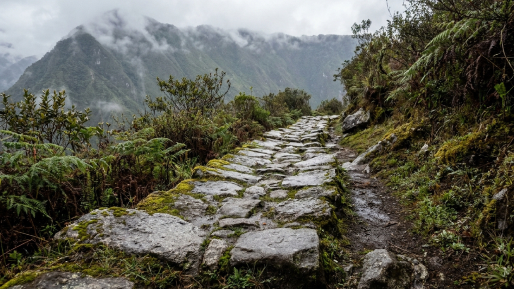 Trecho da Rede de Caminhos Inca Caminho de pedra em trecho da rede de trilhas incas no Peru
