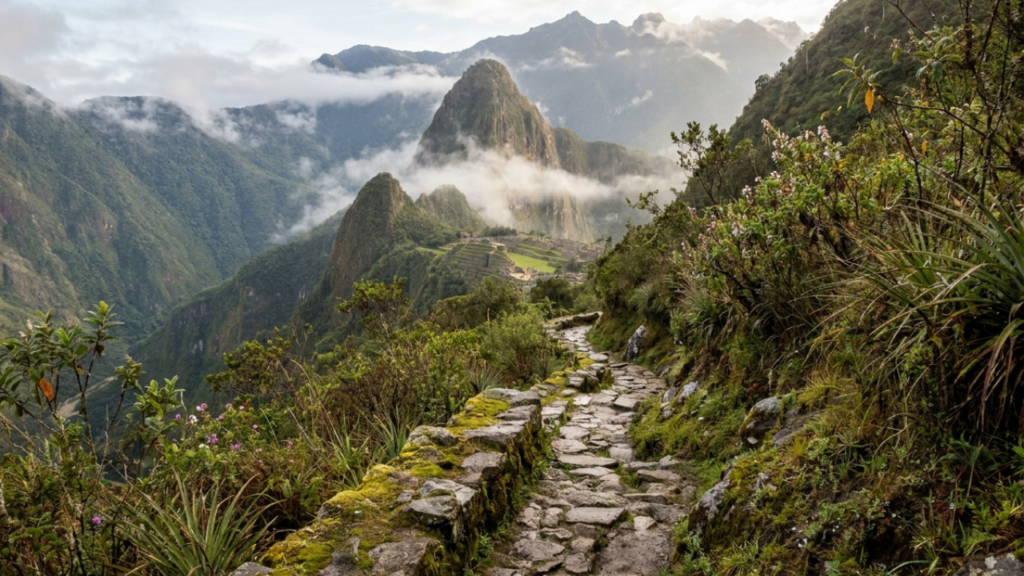 Trilha Inca para Machu Picchu Trilha Inca para Machu Picchu em trecho montanhoso no Peru